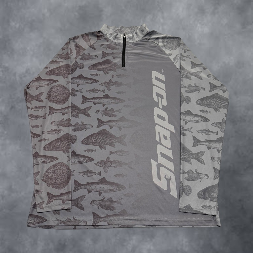 Snap-on Tools Mens Large Grey Fish Print 1/4 Zip Long Sleeve Performance Shirt